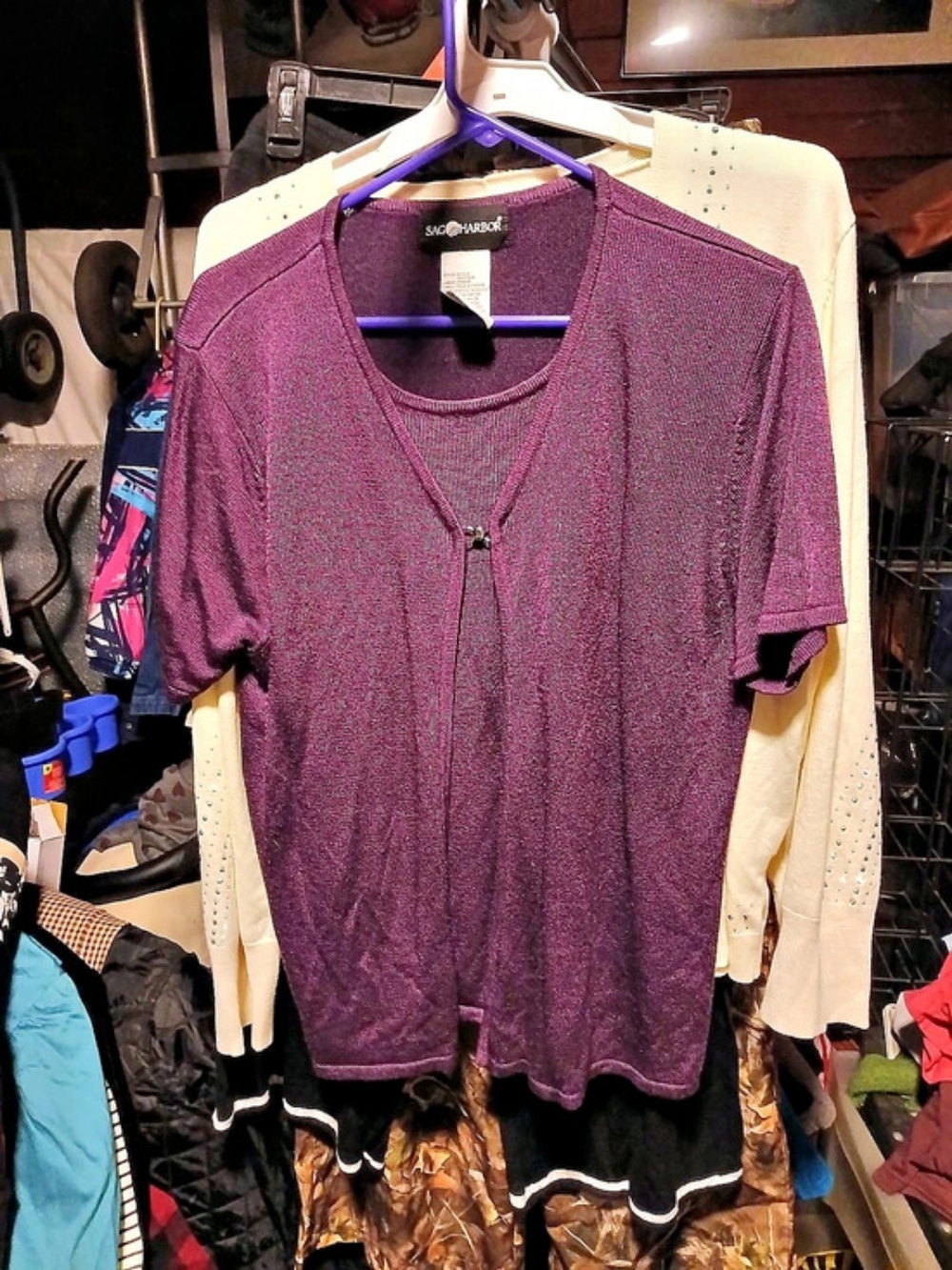 Simply Vera Wang Short Sleeve Henley Top in Purple Size Medium